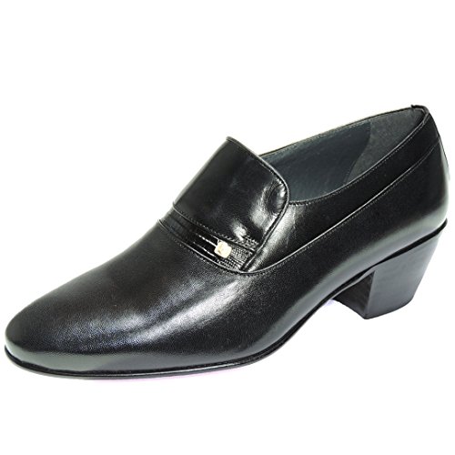 Cantos 2012 Zapato Vestir Tacón Cubano de 5CM para Hombre - Suela Piso de Cuero - Bailar Sevillanas. Taconeo Tablao Flamenco Negro Talla 42