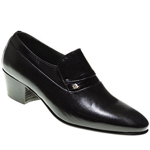 Cantos 2012 Zapato Vestir Tacón Cubano de 5CM para Hombre - Suela Piso de Cuero - Bailar Sevillanas. Taconeo Tablao Flamenco Negro Talla 42