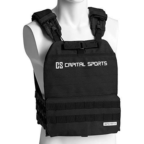 Capital Sports Battlevest 2.0 - Chaleco lastrado, Cintas velcro, Chaleco peso entrenamiento, Chaleco de peso, Cable desenganche rápido, Transpirable, 2 x 4 kg (8 kg), Negro