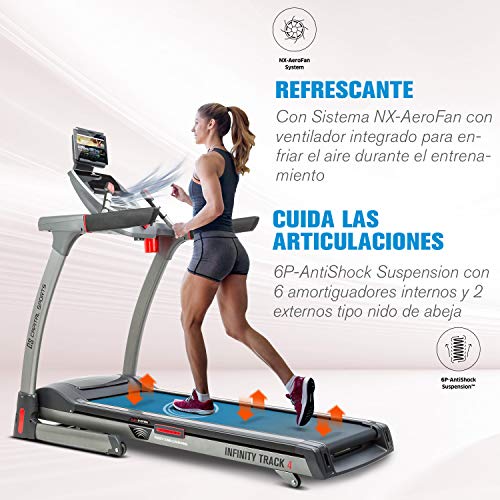 Capital Sports Infinity Track 4.0 - Cinta de Correr, Cinta de Correr eléctrica, Máquina de Correr, 5,5 PS, Bluetooth, App Kinomap, Suspensión AntiShock, Pantalla LCD, 36 programas, 3 Modos, Gris