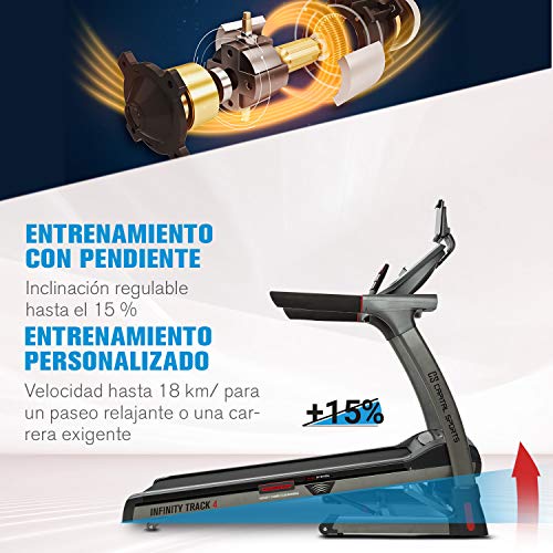 Capital Sports Infinity Track 4.0 - Cinta de Correr, Cinta de Correr eléctrica, Máquina de Correr, 5,5 PS, Bluetooth, App Kinomap, Suspensión AntiShock, Pantalla LCD, 36 programas, 3 Modos, Gris