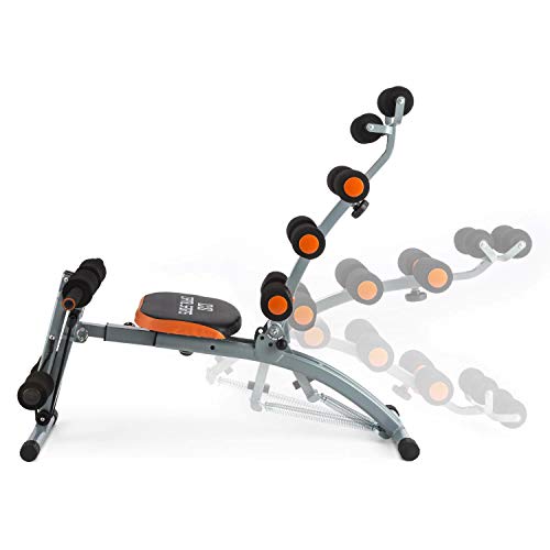 Capital Sports Sixish Core - Bancos fitness, Banco de musculacion con múltiples posiciones, Banco de abdominales acolchado, Brazos y espalda, Curler, Cintas de tracción elásticas, Naranja