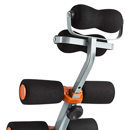 Capital Sports Sixish Core - Bancos fitness, Banco de musculacion con múltiples posiciones, Banco de abdominales acolchado, Brazos y espalda, Curler, Cintas de tracción elásticas, Naranja