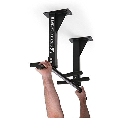 Capital Sports Tyro s4 - Barra dominadas, Dominadas con Carga máx 350 kg, Barra de dominadas de Pared con Estructura de Acero, 3 Grupos de Asas, Entrenamiento eficiente, Tacos incluidos, Negro