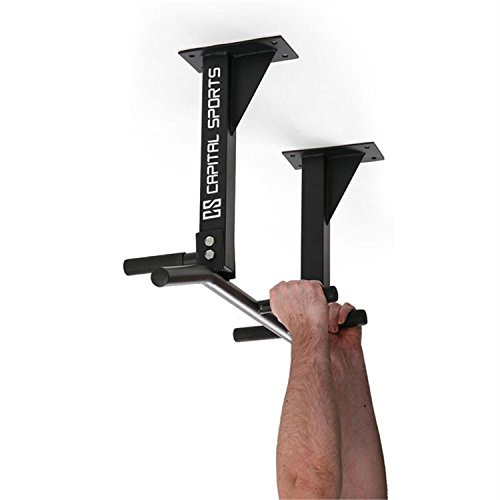 Capital Sports Tyro s4 - Barra dominadas, Dominadas con Carga máx 350 kg, Barra de dominadas de Pared con Estructura de Acero, 3 Grupos de Asas, Entrenamiento eficiente, Tacos incluidos, Negro