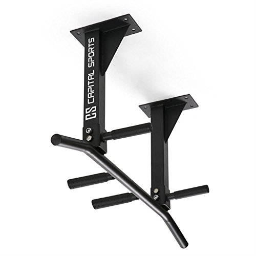 Capital Sports Tyro s4 - Barra dominadas, Dominadas con Carga máx 350 kg, Barra de dominadas de Pared con Estructura de Acero, 3 Grupos de Asas, Entrenamiento eficiente, Tacos incluidos, Negro