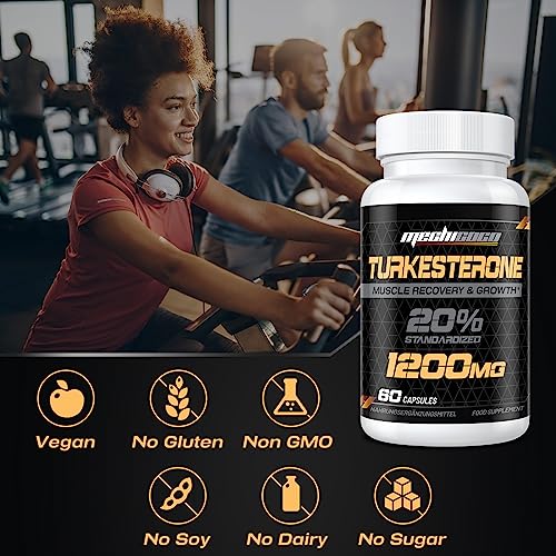 Cápsulas de Turkesterone - Turkesterone Altamente Concentrada 1200 mg de Extracto de Ajuga Turkestánica, Estandarizado al 20% de Turkesterone - Vegano, Sin Soja, Sin Aditivos