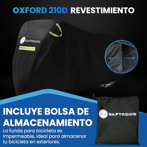 CAPTRONIC Funda Bicicleta Exterior Impermeable - Protección avanzada contra elementos climáticos y UV. Ideal para toda estación- Tamaño de 200x110x80 centímetros-Tejido Oxford 210D