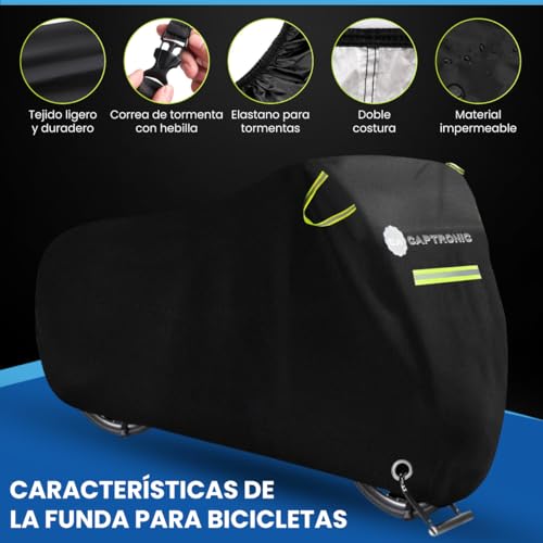 CAPTRONIC Funda Bicicleta Exterior Impermeable - Protección avanzada contra elementos climáticos y UV. Ideal para toda estación- Tamaño de 200x110x80 centímetros-Tejido Oxford 210D