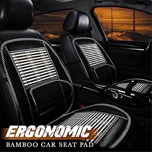 Car Seat Office Chair Bamboo Chip Cover Cushion with Wire Mesh Lumbar Back Support, Breathable Cool Black Mesh with Strap Comfortable Ventilate Support Cushion Pad, Back Pain Relief for Car Seats