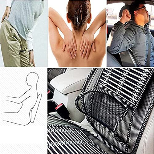 Car Seat Office Chair Bamboo Chip Cover Cushion with Wire Mesh Lumbar Back Support, Breathable Cool Black Mesh with Strap Comfortable Ventilate Support Cushion Pad, Back Pain Relief for Car Seats