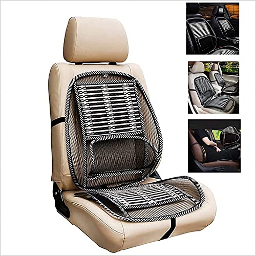 Car Seat Office Chair Bamboo Chip Cover Cushion with Wire Mesh Lumbar Back Support, Breathable Cool Black Mesh with Strap Comfortable Ventilate Support Cushion Pad, Back Pain Relief for Car Seats