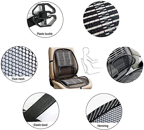 Car Seat Office Chair Bamboo Chip Cover Cushion with Wire Mesh Lumbar Back Support, Breathable Cool Black Mesh with Strap Comfortable Ventilate Support Cushion Pad, Back Pain Relief for Car Seats