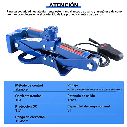 CarBole 3T Gato Eléctrico del Coche：DC 12V Gato de Tijera,Gato Eléctrico para Automóvil,Altura Ajustable 12-45cm para Varios Vehículos