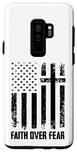 Carcasa para Galaxy S9+ Faith Over Fears Christian Cross Gimnasio con bandera de Estados Unidos