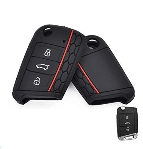 Carcasa para llave compatible con Volkswagen Golf Polo Tiguan T ROC T Cross Passat silicona goma 3 botones llavero funda suave protección mando a distancia coche Negro