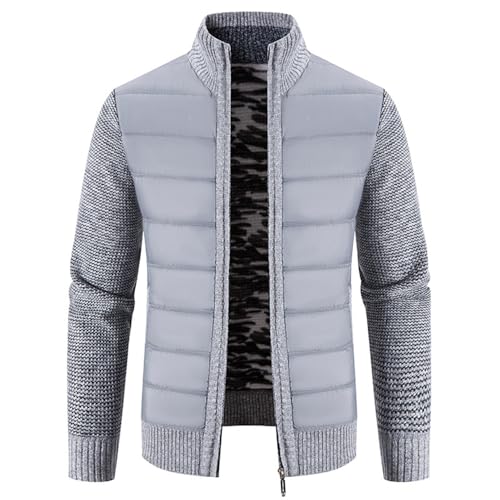 Cárdigan de Hombre Cuello Alto Suéter con Cremallera Completa Patchwork Suéter Grueso Cálido Forro de Punto Cremallera de Invierno Cremallera Cuello Coreano Prendas de Punto de Trabajo, B-gris, M