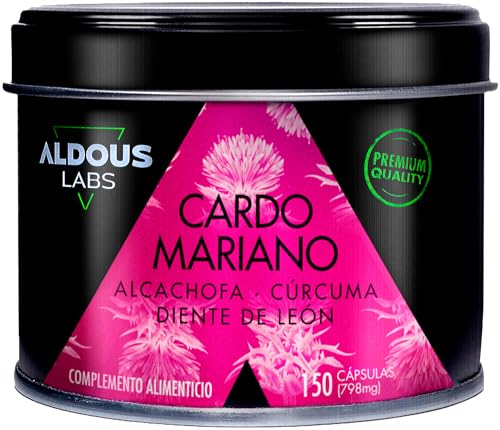 Cardo Mariano con CÚRCUMA, Alcachofa, Diente de León y Desmodium | 150 Cápsulas Detox | Máxima dosis Depurativa con 80% de Silimarina | Detox Higado, Mejora la digestión | Fabricado en España