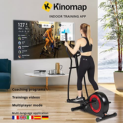 CARE FITNESS - Bicicleta elíptica con Ajuste motorizado en 24 Niveles CE-665-21 programas - Rueda de inercia de 20 kg - Función de máquina de Remo - Posibilidad de conectarla con Kinomap