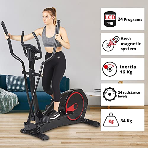 Care Fitness - Bicicleta elíptica motorizada CE-695 - con 32 Niveles de dificultad - 24 programas - Contador con Pantalla LCD con 8 Funciones - Bluetooth - Puerto USB y Soporte para Tableta