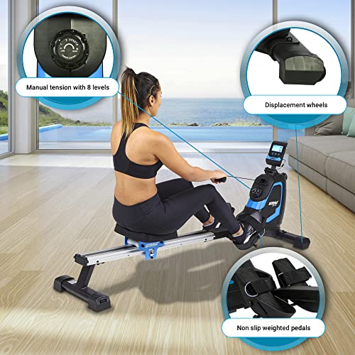 CARE FITNESS SR-911 – Remo de apartamento – Pantalla LCD de 6 Funciones – 8 Niveles de Resistencia – Tiro Central – Masa de inercia 4 kg