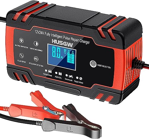 Cargador de Baterías, 8A 12V / 4A 24V Cargador de Batería de Coche Inteligente Completamente Automático, La Pantalla LCD se Utiliza en Cargador Bateria de Automóviles, Motocicletas, etc