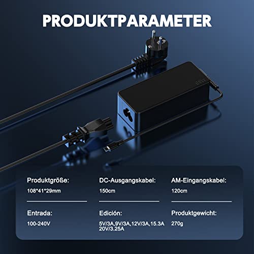 Cargador Lenovo Portatil USB C 65W para Lenovo ThinkPad X1 T480 T480s T580 T580s T490s E14 E15 E580 300e 100e C340 Yoga 730 910 C720 C730 C910 C940 13ikb C740 X1 Tipo C Cargador Portatil Adaptador