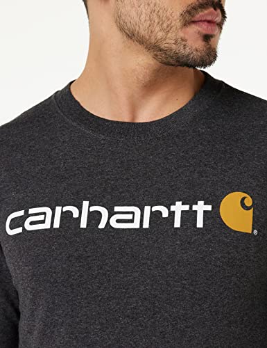 Carhartt Camiseta de manga larga con logotipo gráfico, tejido grueso, Relaxed Fit Para Hombre, Gris carbón jaspeado, XL