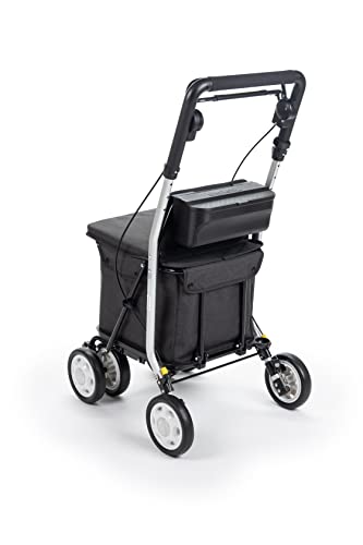 Carlett – Carro de la Compra y Andador con Asiento para Ancianos - Carrito Plegable para Supermercado de 4 Ruedas, con Bolsa Extraíble 29L/15kg – Modelo Comfort, Color Negro