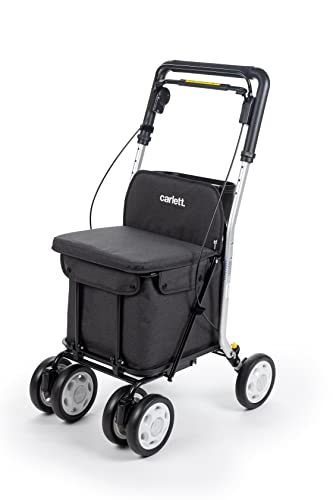 Carlett – Carro de la Compra y Andador con Asiento para Ancianos - Carrito Plegable para Supermercado de 4 Ruedas, con Bolsa Extraíble 29L/15kg – Modelo Comfort, Color Negro