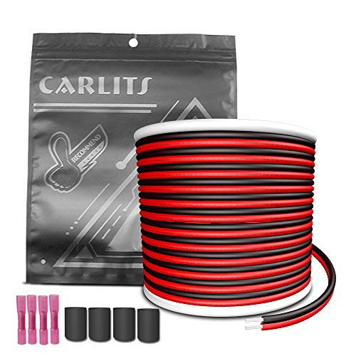 CARLITS 30m 20AWG Cable de Extensión Cable de Alambre Cobre Estañado Calibre 2x0.5mm² 20 Cable de Conexión de 2 Cables Eléctrico 12V / 24V DC para Tiras de LED Color Unico 3528 5050 2835