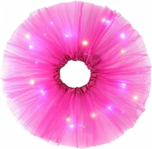 Carnavalife Falda de Tul Niña Mujer con Luz LED, Falda Tutú Colores para Disfraz de Niña Mujer, Falda de Baile de Princesa de Tul Luminosa para Fiestas de Cumpleaños, 40cm (FUCSIA)