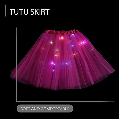 Carnavalife Falda de Tul Niña Mujer con Luz LED, Falda Tutú Colores para Disfraz de Niña Mujer, Falda de Baile de Princesa de Tul Luminosa para Fiestas de Cumpleaños, 40cm (FUCSIA)