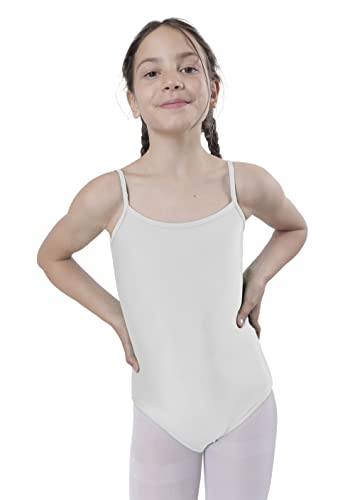 Carnavalife Maillot Ballet Danza Niñas sin Mangas, Leotardos de gimnasia con estilo camisola, Maillot Baillot de Cuello Redondo para Gimnasia Baile Fiesta (Blanco, 7-9 años)