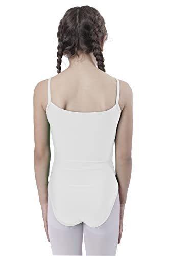 Carnavalife Maillot Ballet Danza Niñas sin Mangas, Leotardos de gimnasia con estilo camisola, Maillot Baillot de Cuello Redondo para Gimnasia Baile Fiesta (Blanco, 7-9 años)