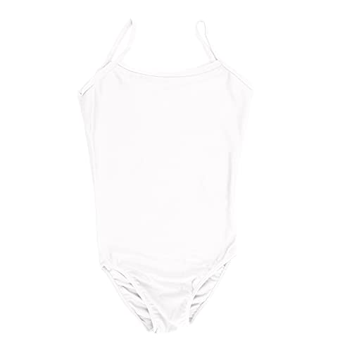 Carnavalife Maillot Ballet Danza Niñas sin Mangas, Leotardos de gimnasia con estilo camisola, Maillot Baillot de Cuello Redondo para Gimnasia Baile Fiesta (Blanco, 7-9 años)