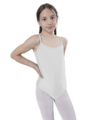 Carnavalife Maillot Ballet Danza Niñas sin Mangas, Leotardos de gimnasia con estilo camisola, Maillot Baillot de Cuello Redondo para Gimnasia Baile Fiesta (Blanco, 7-9 años)