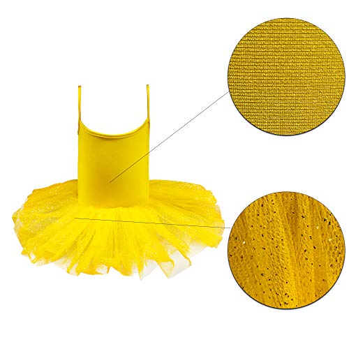 Carnavalife Maillot de Ballet Danza Niña Elástica con Falda Tutu de Tirantes Finos (Amarillo, 1-3 años)