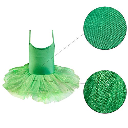 Carnavalife Maillot de Ballet Danza Niña Elástica con Falda Tutu de Tirantes Finos (Verde, 10-12 años)