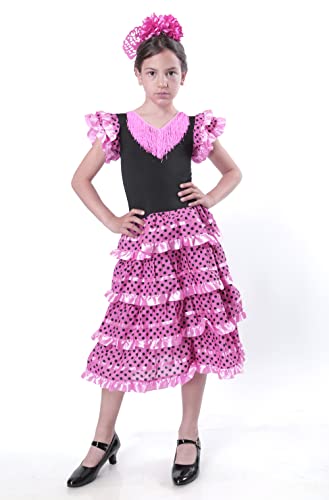 Carnavalife Vestido Flamenca Niña para Disfraz Flamenco Sevillana Bebe Niña y Chica, Trajes Flamenca Niña con Diseño de Lunares, 1-12 años (2 años, Vestido Flamenca)