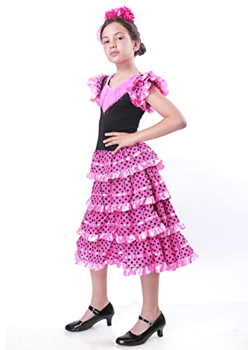 Carnavalife Vestido Flamenca Niña para Disfraz Flamenco Sevillana Bebe Niña y Chica, Trajes Flamenca Niña con Diseño de Lunares, 1-12 años (2 años, Vestido Flamenca)