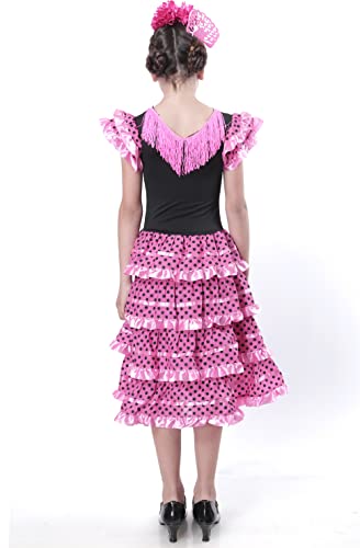 Carnavalife Vestido Flamenca Niña para Disfraz Flamenco Sevillana Bebe Niña y Chica, Trajes Flamenca Niña con Diseño de Lunares, 1-12 años (2 años, Vestido Flamenca)