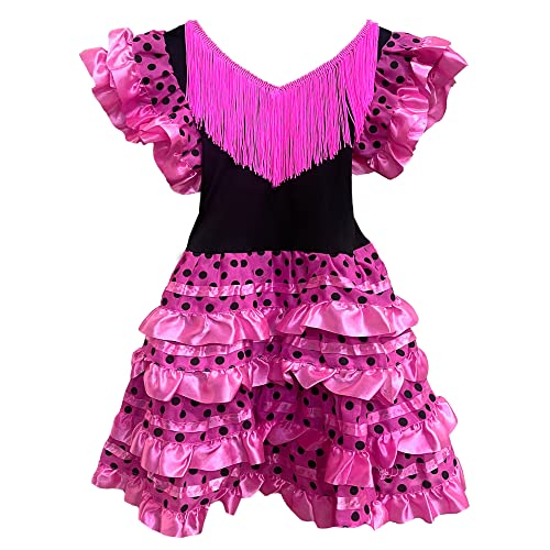 Carnavalife Vestido Flamenca Niña para Disfraz Flamenco Sevillana Bebe Niña y Chica, Trajes Flamenca Niña con Diseño de Lunares, 1-12 años (2 años, Vestido Flamenca)