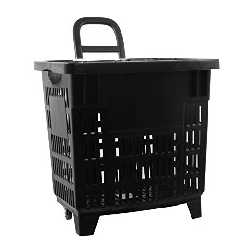 Carrito de Compra 55 litros con Ruedas de plástico ABS, Cesta de la Compra transportable en Color Negro