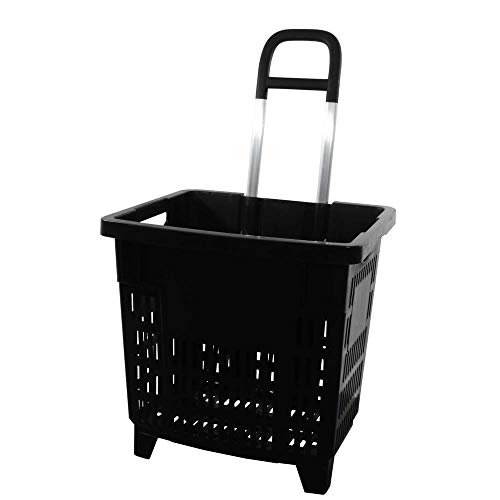 Carrito de Compra 55 litros con Ruedas de plástico ABS, Cesta de la Compra transportable en Color Negro