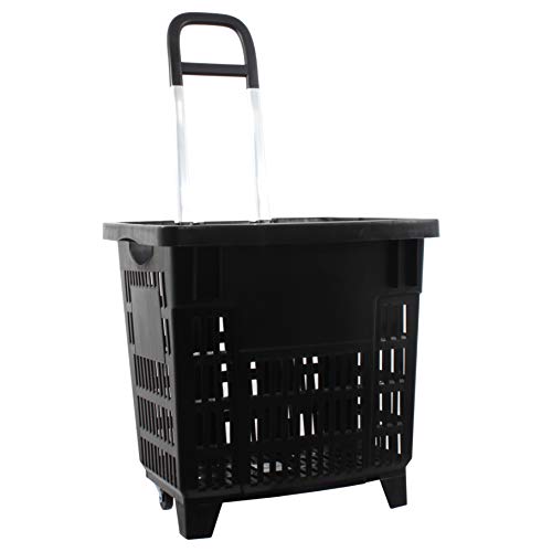 Carrito de Compra 55 litros con Ruedas de plástico ABS, Cesta de la Compra transportable en Color Negro