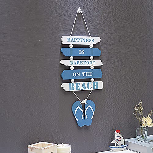 Carteles Madera Decoracion, Letreros Colgantes de Madera, Carteles Madera con Frases, Adorno de Pared de Madera con Chanclas de Playa Náutica, para Colgar en el Cuarto de Baño, Dormitorio, 47x19,5 cm