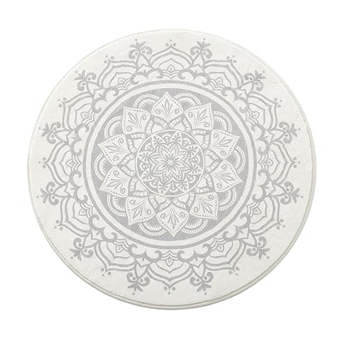 Carvapet Alfombras Redondas 90cm Microfibra Suave Alfombra Círculo Salón Dormitorio Antideslizante Lavable Mandala Bohemio Alfombras de área(Gris Mandala)