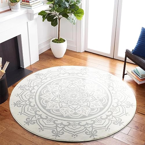 Carvapet Alfombras Redondas 90cm Microfibra Suave Alfombra Círculo Salón Dormitorio Antideslizante Lavable Mandala Bohemio Alfombras de área(Gris Mandala)