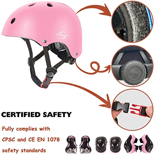 Casco Ajustable para niños y Equipo de protección, Cascos y Almohadillas para Bicicletas para niños pequeños, Rodilleras, Coderas y muñequeras (Pink, M(8-13years Old))